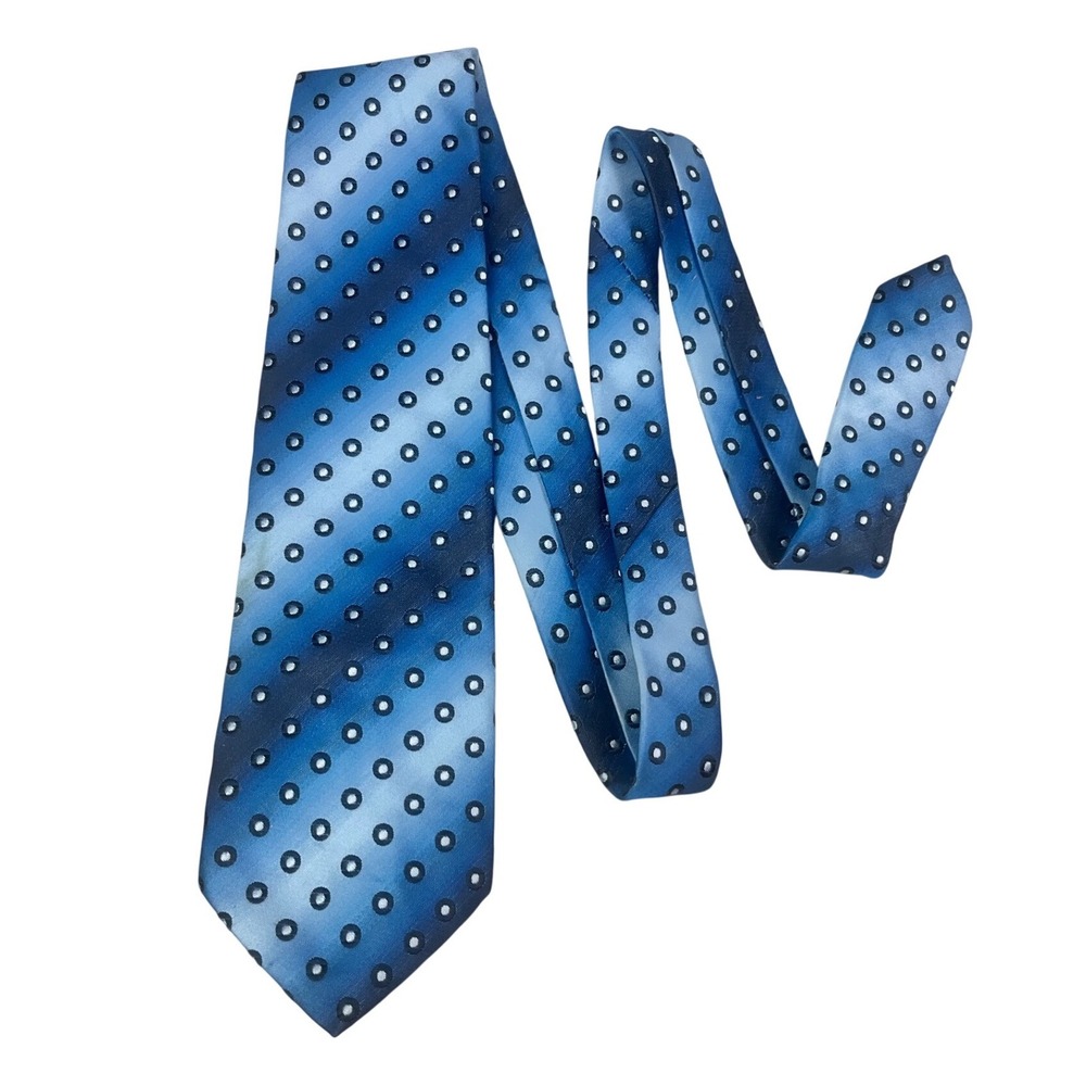 Vintage Wembley Wemlon‎ Blue Gradient Striped Polka Dot Wide Necktie 4 Inch USA